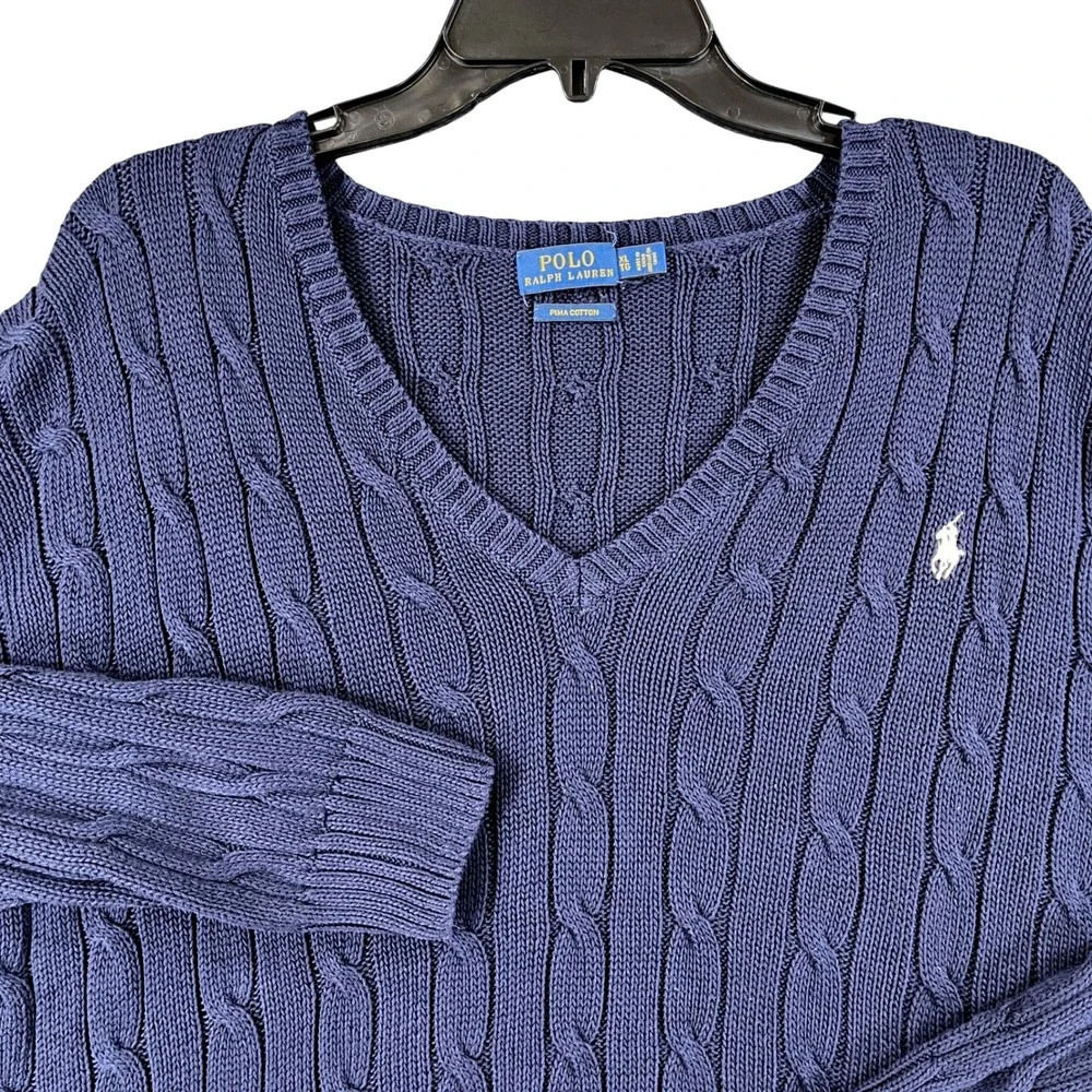 Polo Ralph Lauren Cable Knit Pima Cotton V-Neck Sweater Men XL Casual Office